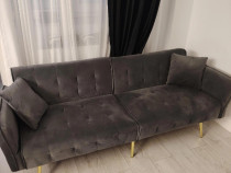 Canapea extensibilă modernă, gri, confortabilă + 2 perne