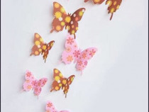 Fluturi decorativi roz-maro cu floricele