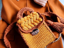 Rucsac ghiozdanel handmade textil portocaliu maro - Nou