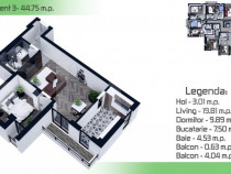 Apartament 2 camere, 44.60 mp, Manta Rosie- Hlincea