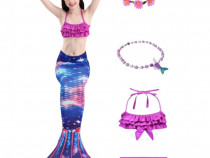 Set 5 piese Costum Sirena Printesa Ariel THK® Albastru Caraibe, 150 cm