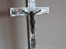 Rar Cruce Crucifix Ierusalim 1950 lemn maslin Abalone Mother of pearl