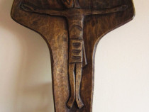 Cadou rar Crucifix Sculptura colectie vintage din lemn Germania'70