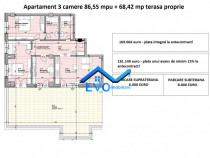 Apartament tip penthouse, 3 camere cu terasa proprie, Galat