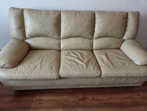 Canapea Piele Naturala Extensibila Mobexpert + 1 Fotoliu + 2 Tabureti