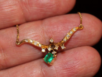 Colier Antic Aur 18k Cu Smaragd Si Briliante reducere