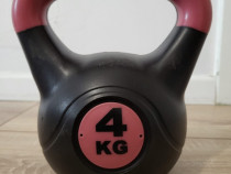 Ganteră kettlebell, 4kg, roz-negru, ciment/vinil