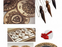Placa divinatie lemn gravata 4 SETURI +cadou un set de rune