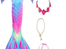 Set 5 piese Costum Sirena Printesa Ariel THK®, Roz Cristal, 100 cm