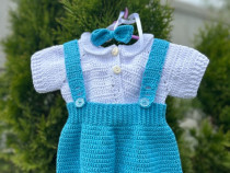 Costum crosetat cu cravata bebe botez, 0-6 luni, calitate excelenta, h
