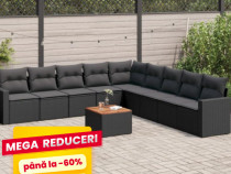 Set mobilier Canapea/Coltar gradina/terasa cu perne 9 piese si masa