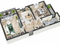 Apartament de 64 mpu cu 2 camere decomandate si 2 balcoane i