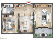 Apartament 60 mpu cu 2 camere decomandate si balcon 9 mp in