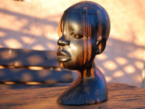 Vintage Carved African Tribal Woman Head Bust Statue