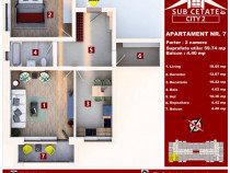 Apartament cu 2 camere decomandat 60 mp utili + balcon