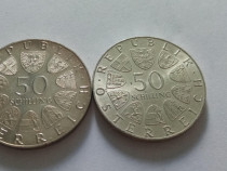 Lot doua monede argint patina superba - 50 schilling 1974