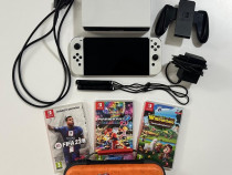 Nintendo switch oled + 3 jocuri, husa si microsd - accesorii originale