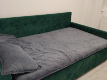Pat tapițat verde 140x200 cm + saltea inclusă | Stare foarte bună