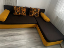 Vand Coltar extensibil L220 B159 H75 cm , maro inchis + galben