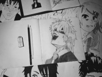 Desen personaj anime făcut de mana cu detali și umbre