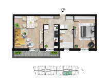 Apartament 2 camere, cu balcon spațios langa Lacul Morii