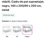 Cadru pat supraetajat metalic, negru – 140/90 x 200 cm