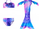 Set 3 piese Costum Sirena Printesa Ariel, AlbastruRoz, 130 cm, 7-8ani