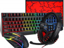 Set gaming 4 in 1, tastatura RGB, mouse, mouse pad, casti