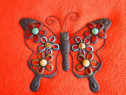 Fluture cu flori 29x25 cm metalic vintage handmade Franta