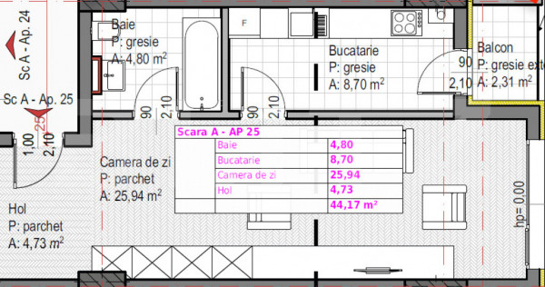 Apartament cu 1 camera + bucatarie inchisa, soporului – a