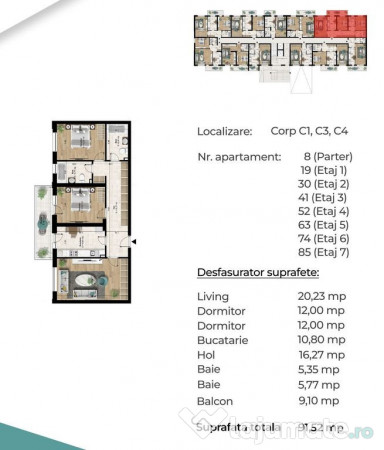 3 camere decomandat, 92 mp, spatios, aproape metrou, pret...