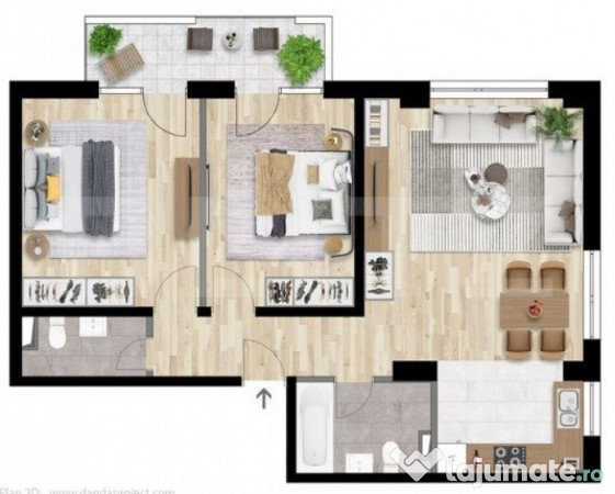 Apartament 3 camere, 70 mp, 2 bai, constructie noua, zona Iu