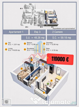 Ap. 2 camere, 48 mp, 0% COMISION, Str. Dezrobirii, Sector 6