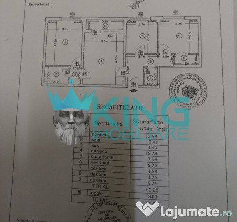 Apartament 3 camere | 10/10 | 63mp | Centrala | Balcon | 1mi