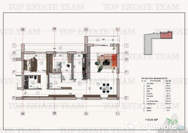 Apartament 3 camere 2 bai bloc nou metrou 1 decembrie 1918