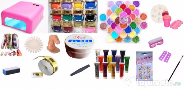Kit Manichiura Lampa Uv Set Contructie Unghii False Gel 99 Ron