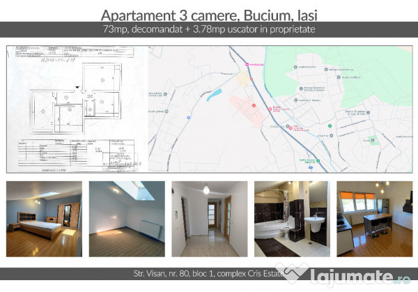 Apartament 3 camere 73mp, proprietar Bucium