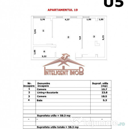Apartament modern 3 camere de vânzare, 58.3mp utili, zon...
